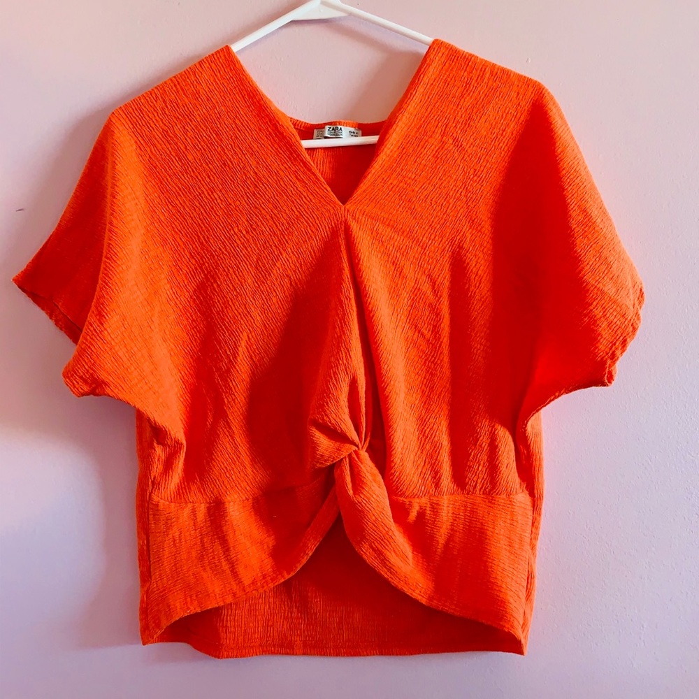 Zara orange crop shirt